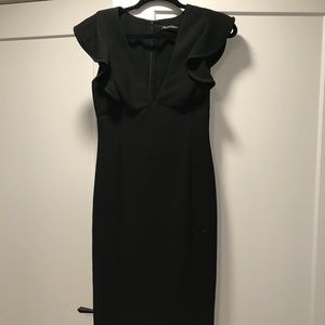 Black Halo plunging v-neck ruffle cocktail dress